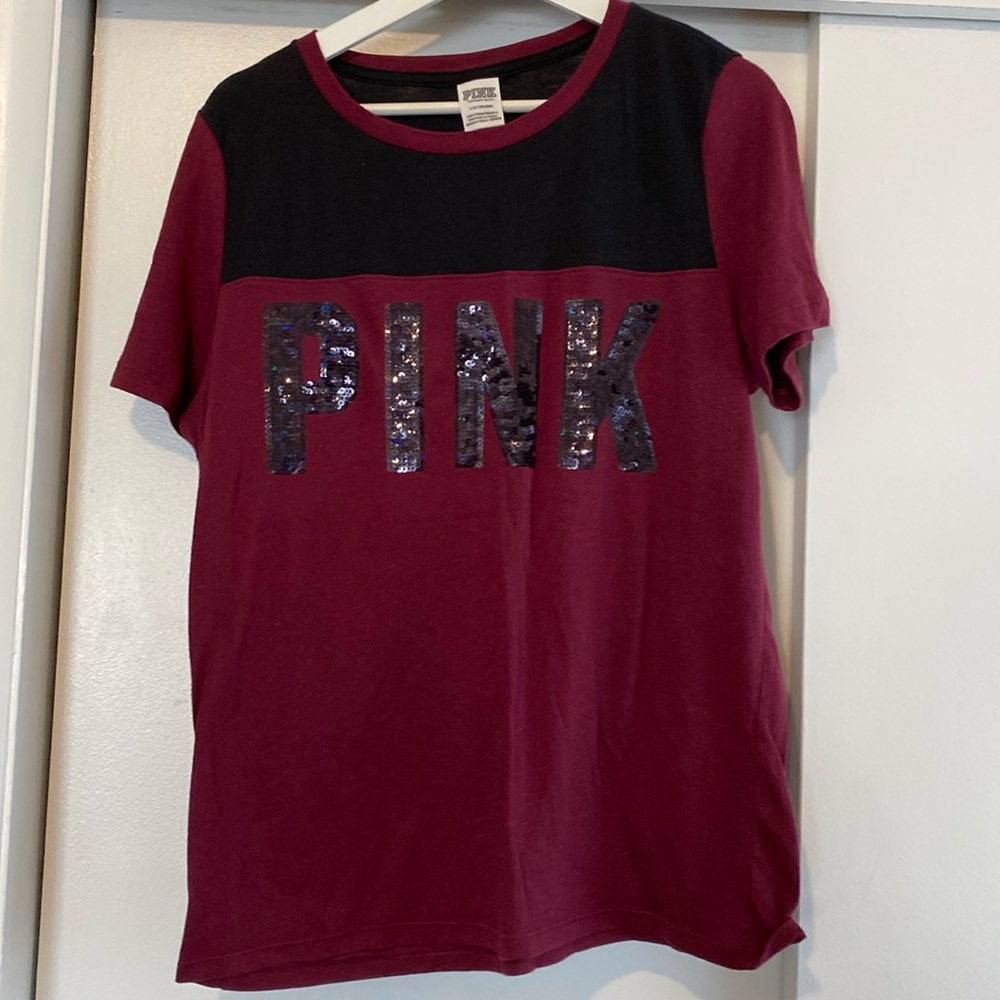 Victoria's Secret PINK Sequin Color Block T-shirt - LARGE